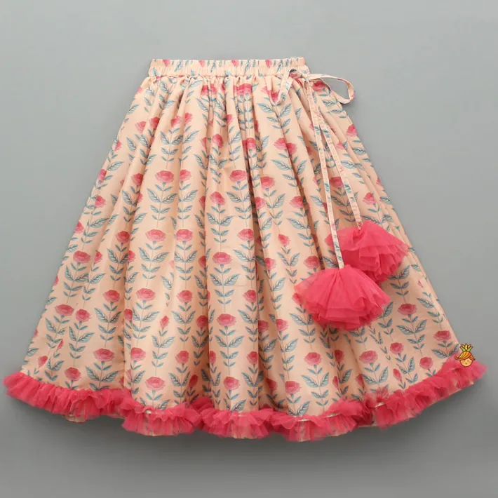 Best Peach Floral Printed Crop Top With Lehenga And Net Dupatta Ethnic Wear | Lehengas & Ghagras