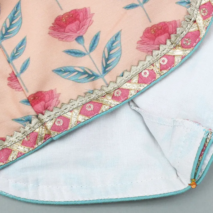 Online Peach Floral Printed Crop Top With Lehenga And Net Dupatta Twinning Sets | Ethnic Wear