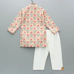 Clearance Peach Floral Printed Kurta With Pyjama BOY Twinning Sets | Indian Ethnic Wear