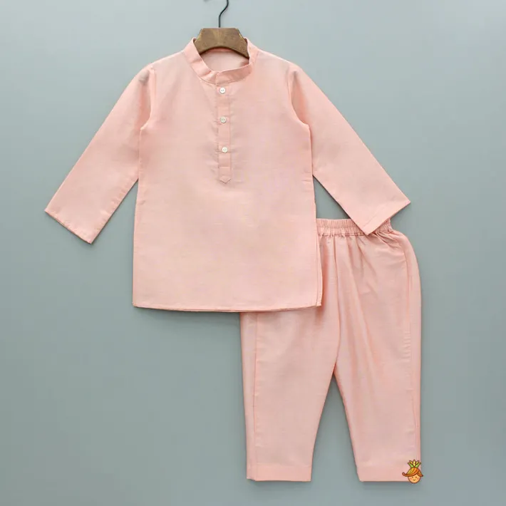 Online Peach Kurta And Green Floral Multicolour Printed Jacket With Pyjama BOY Indian Ethnic Wear | Ethnic Sets