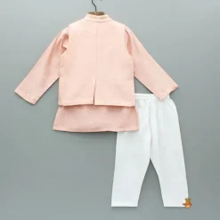 Best Peach Kurta And Jungle Theme Embroidered Jacket With Pyjama BOY Indian Ethnic Wear | Ethnic Sets