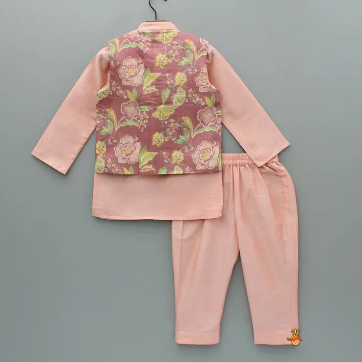 Fashion Peach Kurta And Printed Jacket With Pyjama BOY Twinning Sets | Indian Ethnic Wear