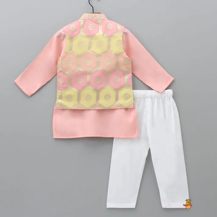 Best Peach Kurta With Brocade Jacket And Pyjama BOY Indian Ethnic Wear | Ethnic Sets