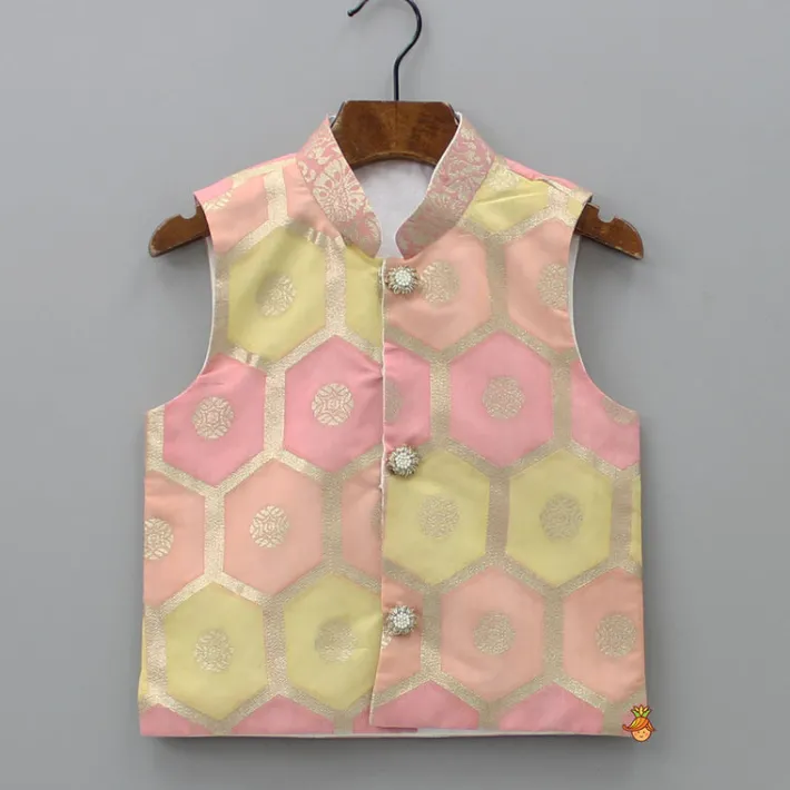 Best Peach Kurta With Brocade Jacket And Pyjama BOY Indian Ethnic Wear | Ethnic Sets