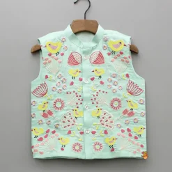Outlet Peach Kurta With Embroidered Multicolor Jacket And Pyjama BOY Indian Ethnic Wear | Ethnic Sets
