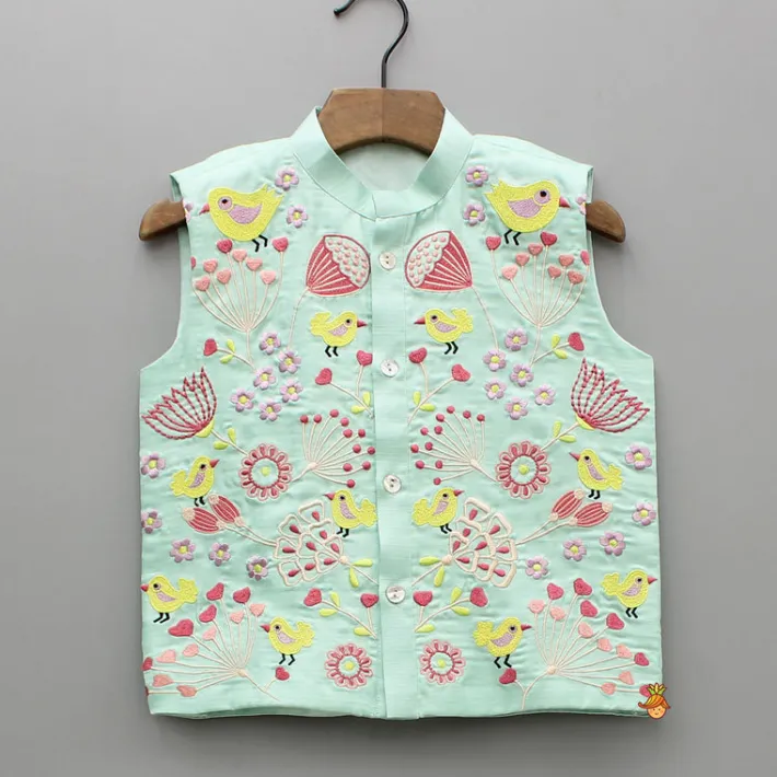 Outlet Peach Kurta With Embroidered Multicolor Jacket And Pyjama BOY Indian Ethnic Wear | Ethnic Sets