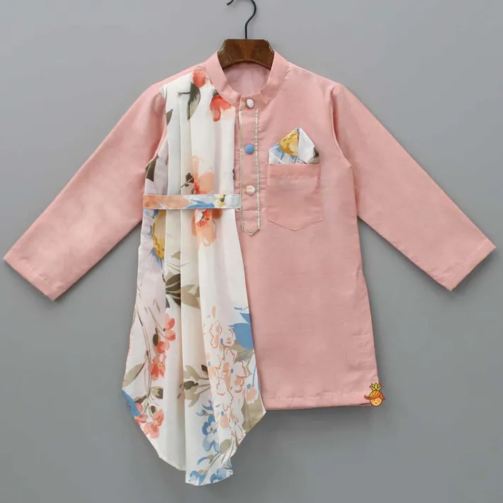 Online Peach Kurta With One Side Printed Panel And Pyjama BOY Twinning Sets | Indian Ethnic Wear