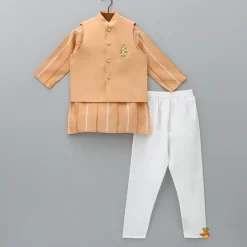 Best Peach Kurta With Zardozi Patch Work Jacket And Churidar BOY Indian Ethnic Wear | Ethnic Sets