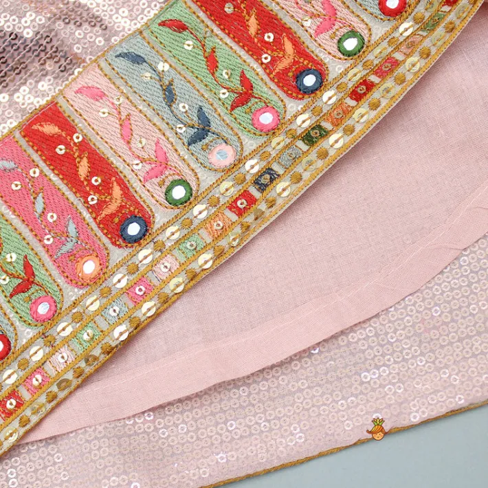 Sale Peach Kurti Embellished With Sequins Work And Embroidered Lace Border Ethnic Wear | Kurtis & Jumpsuits