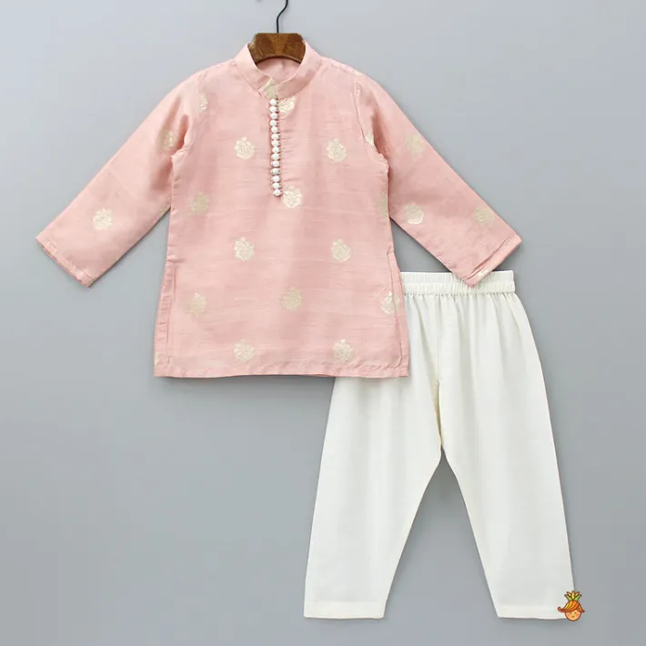 Best Peach Loop Buttons Detailed Kurta With Pyjama BOY Indian Ethnic Wear | Ethnic Sets