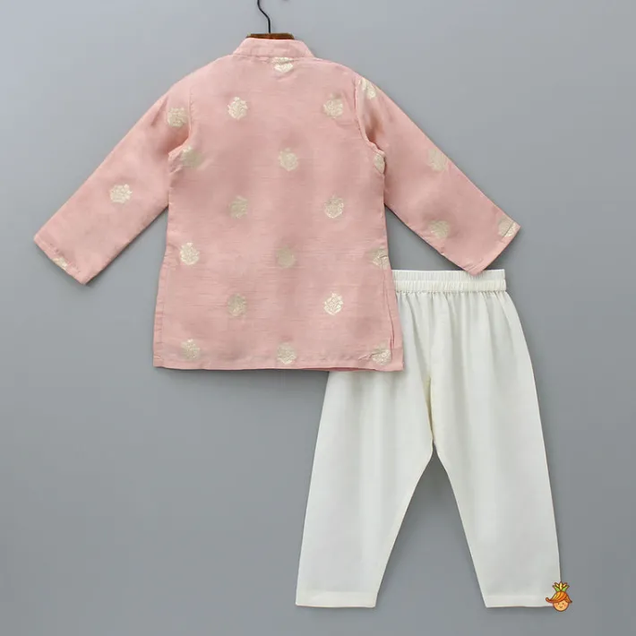 Best Peach Loop Buttons Detailed Kurta With Pyjama BOY Indian Ethnic Wear | Ethnic Sets