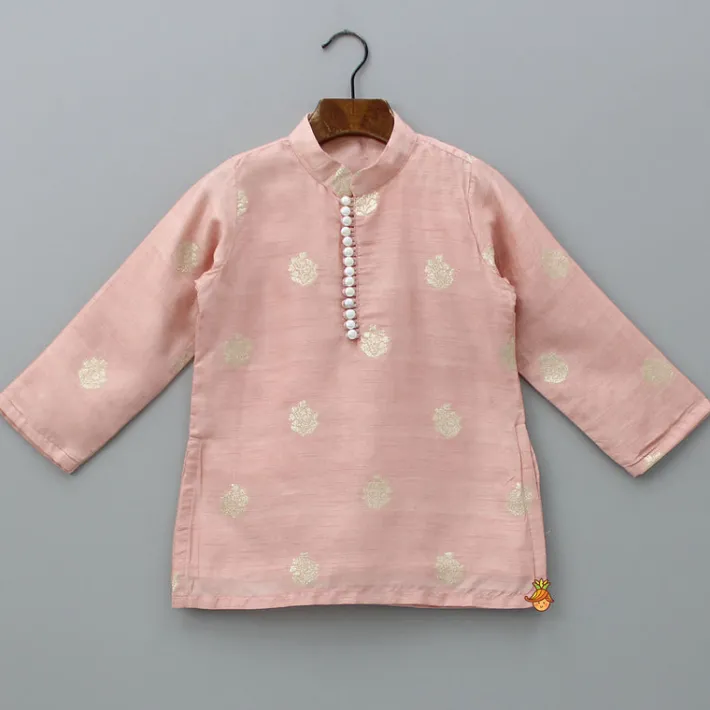 Fashion Peach Loop Buttons Detailed Kurta With Pyjama BOY Indian Ethnic Wear | Ethnic Sets