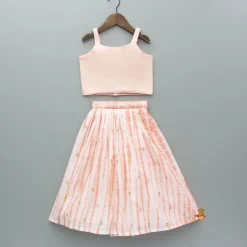 Sale Peach Printed Embroidered Stylish Cape With Strappy Crop Top And Lehenga Ethnic Wear | Lehengas & Ghagras