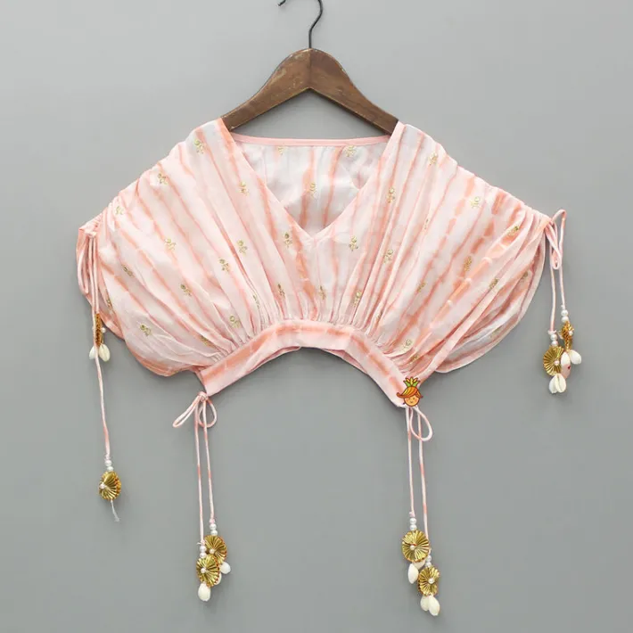 Sale Peach Printed Embroidered Stylish Cape With Strappy Crop Top And Lehenga Ethnic Wear | Lehengas & Ghagras