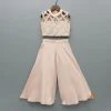 Best Peach Sequin Embroidered Lace Detailed Top And Umbrella Style Flared Palazzo Ethnic Wear | Palazzos & Shararas
