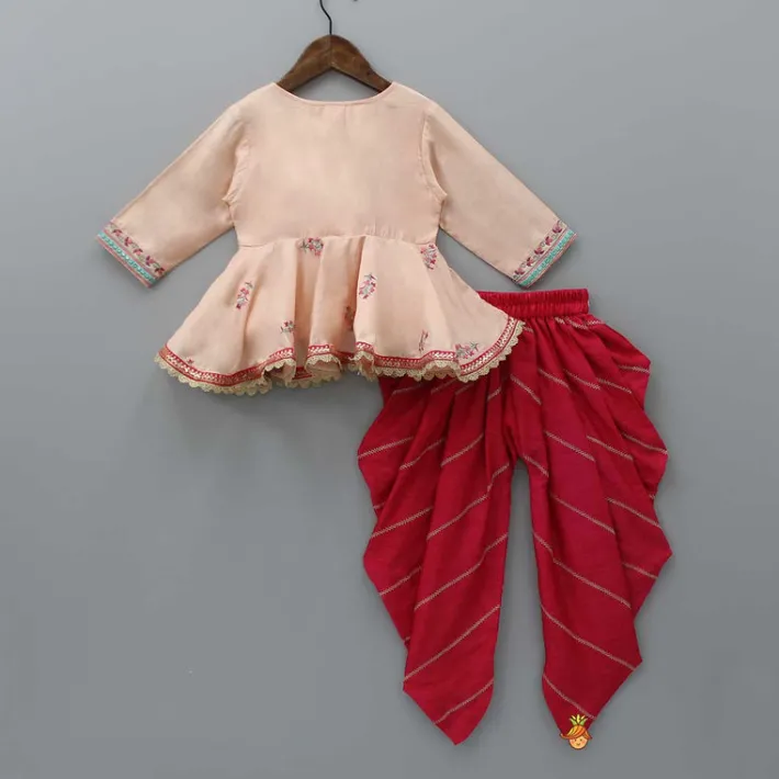 Discount Peach Thread Embroidered Top With Pleated Dhoti Ethnic Wear | Dhotis & Patialas