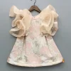 Outlet Peach Zari Brocade Ruffle Sleeves Dress Dresses & Sets | Dresses