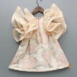 Outlet Peach Zari Brocade Ruffle Sleeves Dress Dresses & Sets | Dresses