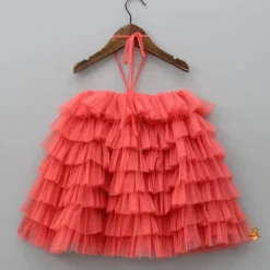 Discount Peachish Pink Backless Net Ruffle Dress Dresses & Sets | Dresses