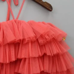 Discount Peachish Pink Backless Net Ruffle Dress Dresses & Sets | Dresses
