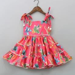 Clearance Peacock Printed And Gota Lace Detailed Knee Length Tiered Dress Dresses & Sets | Dresses
