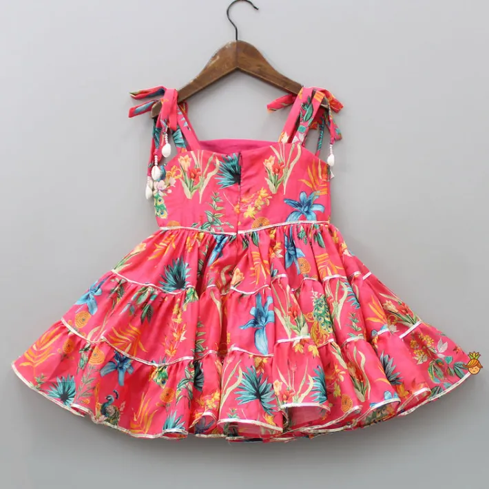 Clearance Peacock Printed And Gota Lace Detailed Knee Length Tiered Dress Dresses & Sets | Dresses