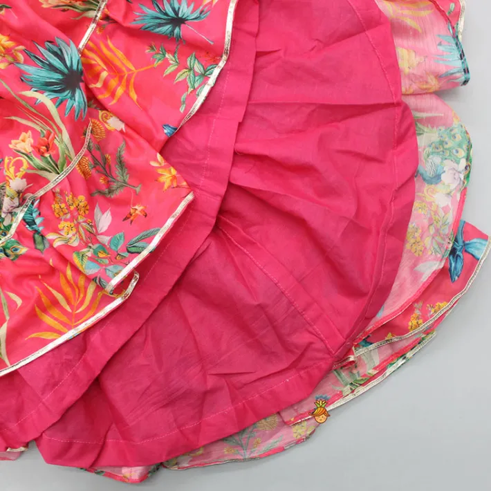 Clearance Peacock Printed And Gota Lace Detailed Knee Length Tiered Dress Dresses & Sets | Dresses