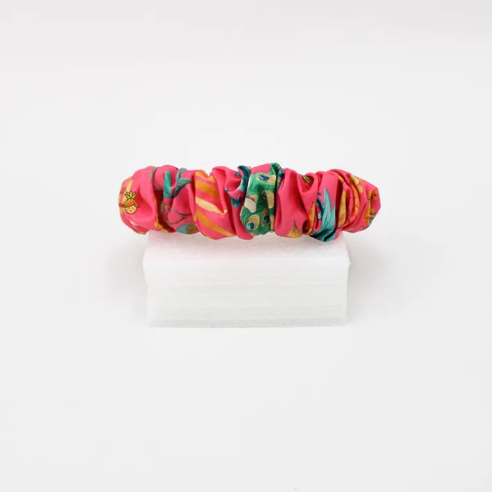 Online Peacock Printed Coral Pink Pleated Hair Band Hair Accessories | Hair Bands