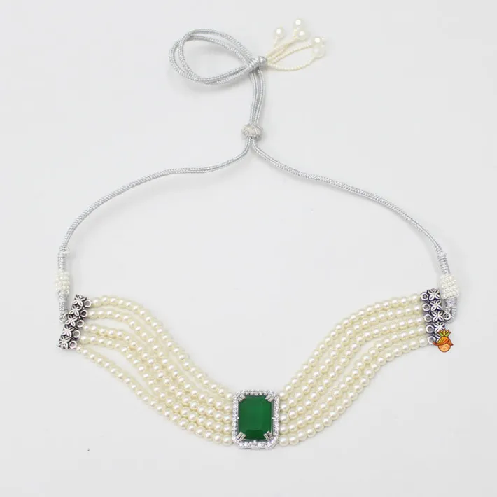 Discount Pearls And Green Stone Studded Choker Necklace And Earrings Jewellery