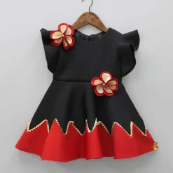 Sale Pearly Flower Embellished Black Fancy Dress With Sling Bag Dresses & Sets | Dresses