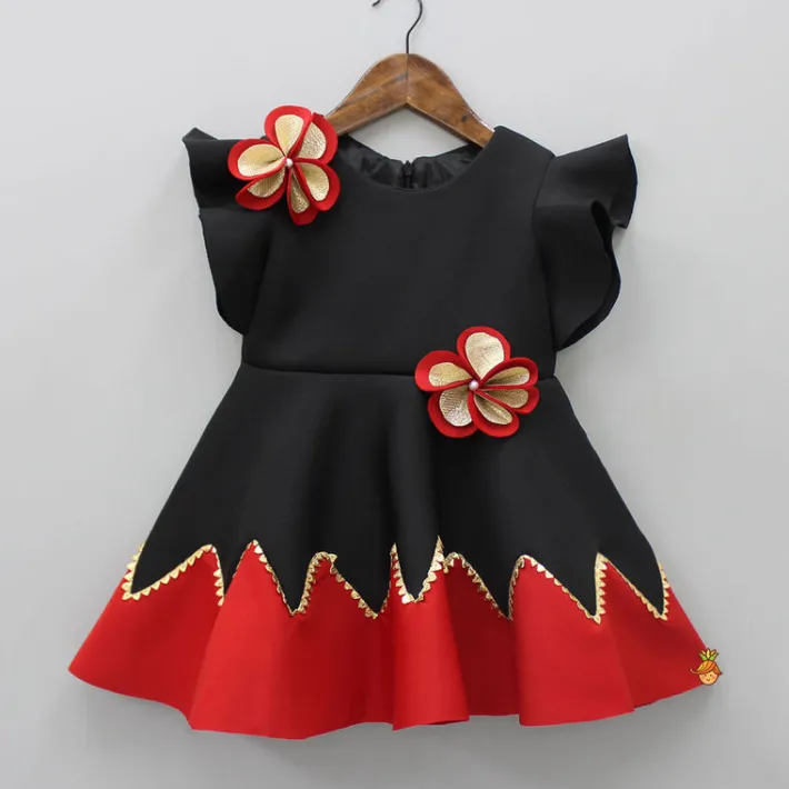 Sale Pearly Flower Embellished Black Fancy Dress With Sling Bag Dresses & Sets | Dresses