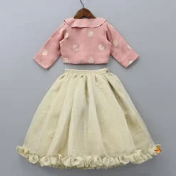 Best Peter Pan Collar Peach Top And Ruffle Hem Lehenga Ethnic Wear | Lehengas & Ghagras