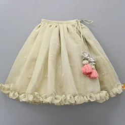 Best Peter Pan Collar Peach Top And Ruffle Hem Lehenga Ethnic Wear | Lehengas & Ghagras