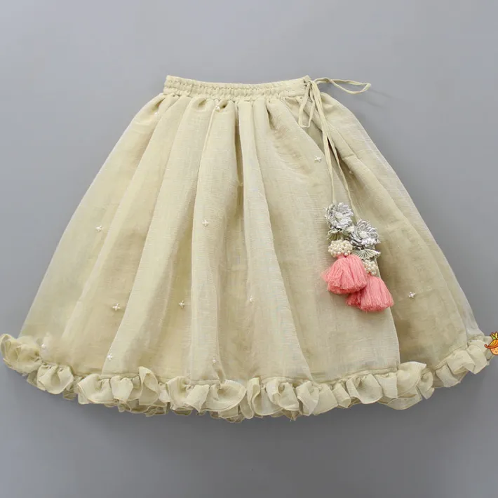 Best Peter Pan Collar Peach Top And Ruffle Hem Lehenga Ethnic Wear | Lehengas & Ghagras