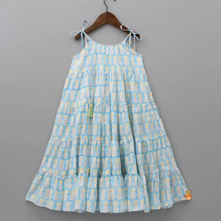 Outlet Pineapple Printed Tie Up Straps Flared Dress Dresses & Sets | Dresses