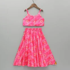 Clearance Pink Bandhani Printed Top And Lehenga With Dupatta Ethnic Wear | Lehengas & Ghagras