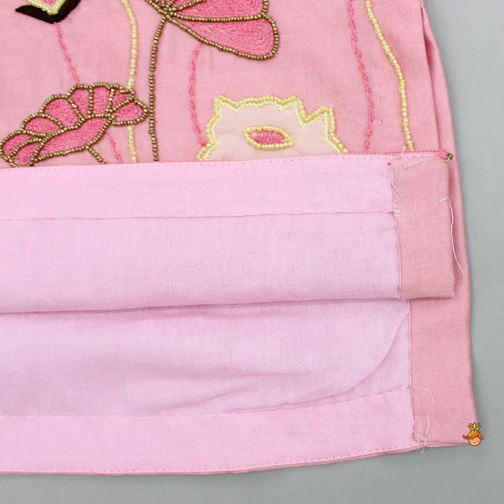 Online Pink Beaded Applique Embroidered Floral Kurta With Sharara Ethnic Wear | Palazzos & Shararas
