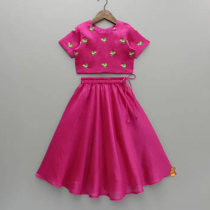 Sale Pink Bird Embroidered Top And Lehenga Twinning Sets | Ethnic Wear