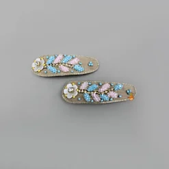 Fashion Pink Blue Embroidered Floral Hair Clips Hair Accessories | Hair Clips