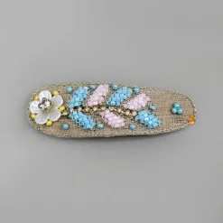 Fashion Pink Blue Embroidered Floral Hair Clips Hair Accessories | Hair Clips