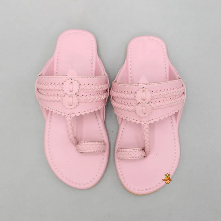Fashion Pink Braided Kolhapuri Flats Shoes