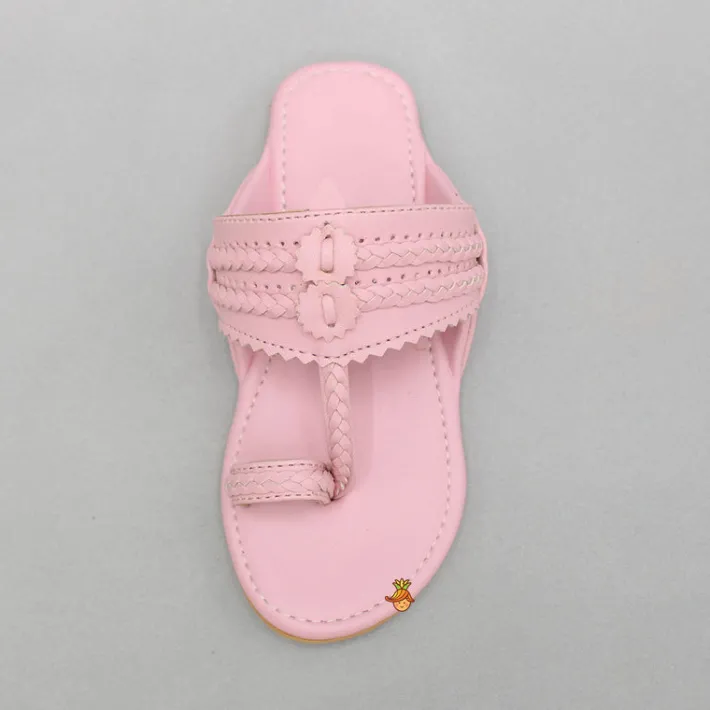 Fashion Pink Braided Kolhapuri Flats Shoes