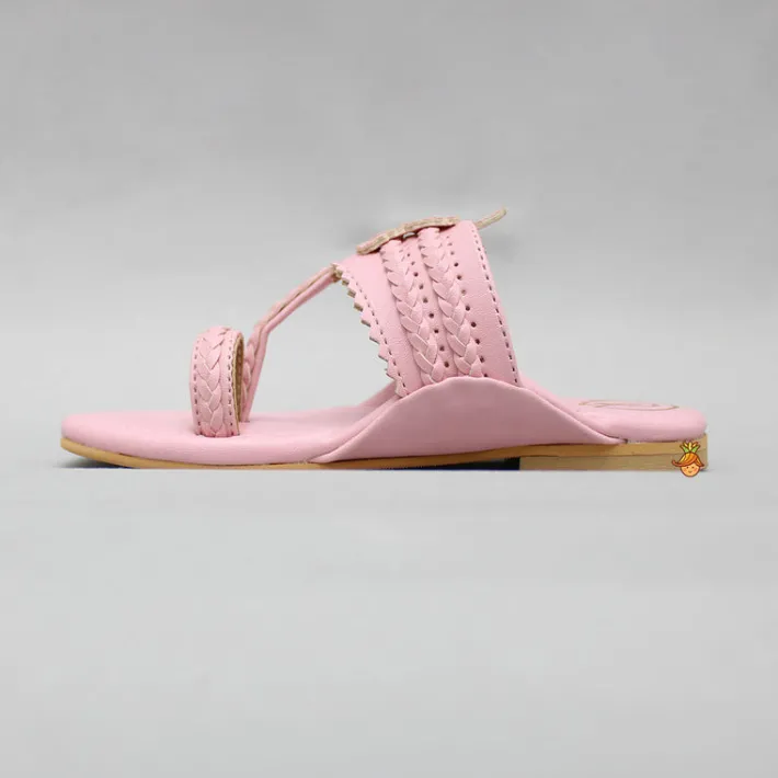 Fashion Pink Braided Kolhapuri Flats Shoes