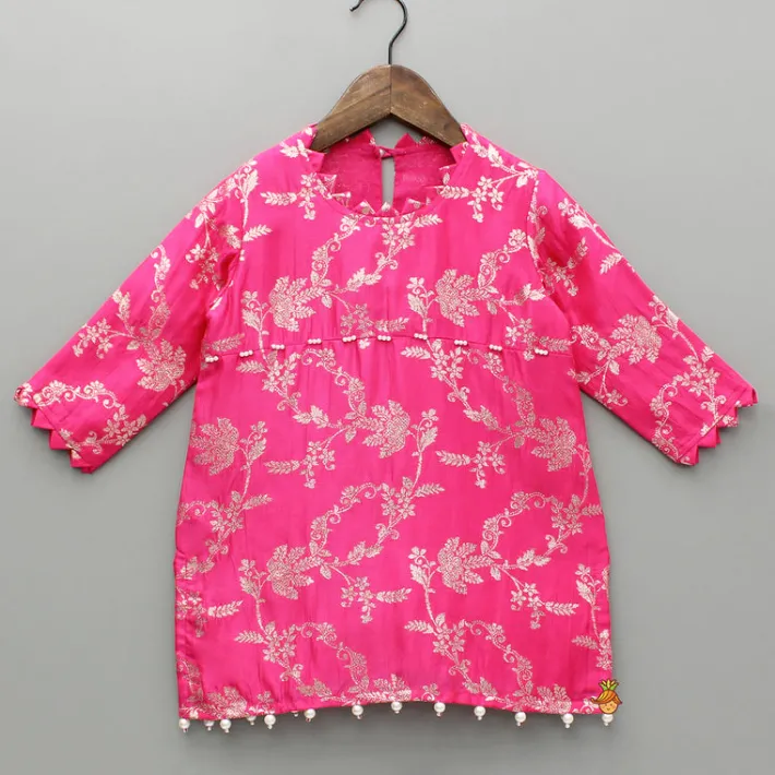 Hot Pink Brocade Embellished Kurti And Sharara Ethnic Wear | Palazzos & Shararas