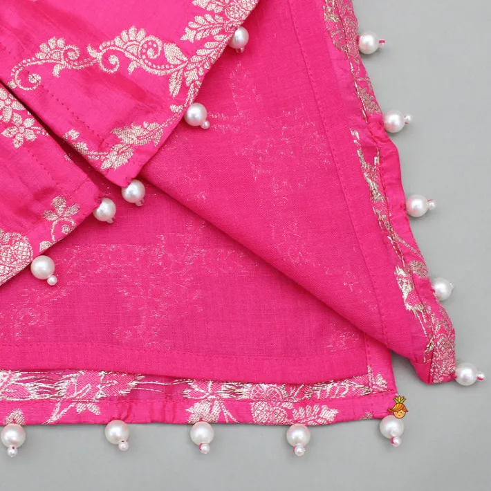 Hot Pink Brocade Embellished Kurti And Sharara Ethnic Wear | Palazzos & Shararas