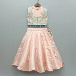 Discount Pink Brocade Top With Embroidered Jacket And Lehenga Ethnic Wear | Lehengas & Ghagras