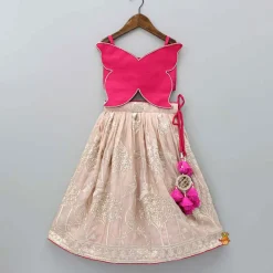 Clearance Pink Butterfly Top And Floral Embroidered Lehenga Ethnic Wear | Lehengas & Ghagras