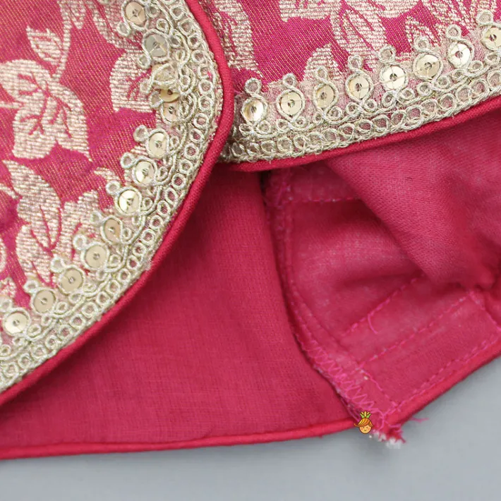 Hot Pink Chanderi Embroidered Top And Velvet Lehenga With Printed Dupatta Ethnic Wear | Lehengas & Ghagras