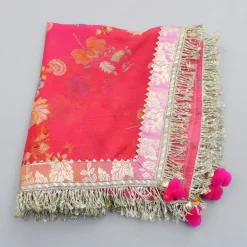 Hot Pink Chanderi Embroidered Top And Velvet Lehenga With Printed Dupatta Ethnic Wear | Lehengas & Ghagras