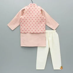 Discount Pink Chanderi Kurta With Stylish Embroidered Jacket And Pyjama BOY Twinning Sets | Indian Ethnic Wear